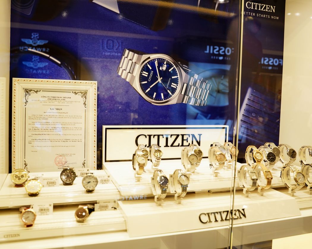 1 góc Showroom Đồng Hồ Hải Triều bày bán những mẫu của Citizen