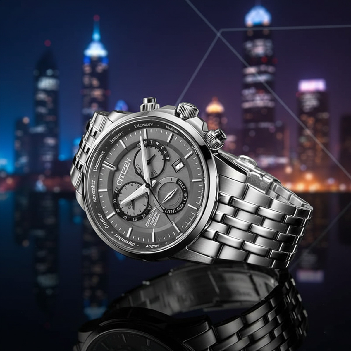 Mặt số đen cùng lịch Perpetual Calendar trên một mẫu Eco-Drive phong cách mạnh mẽ