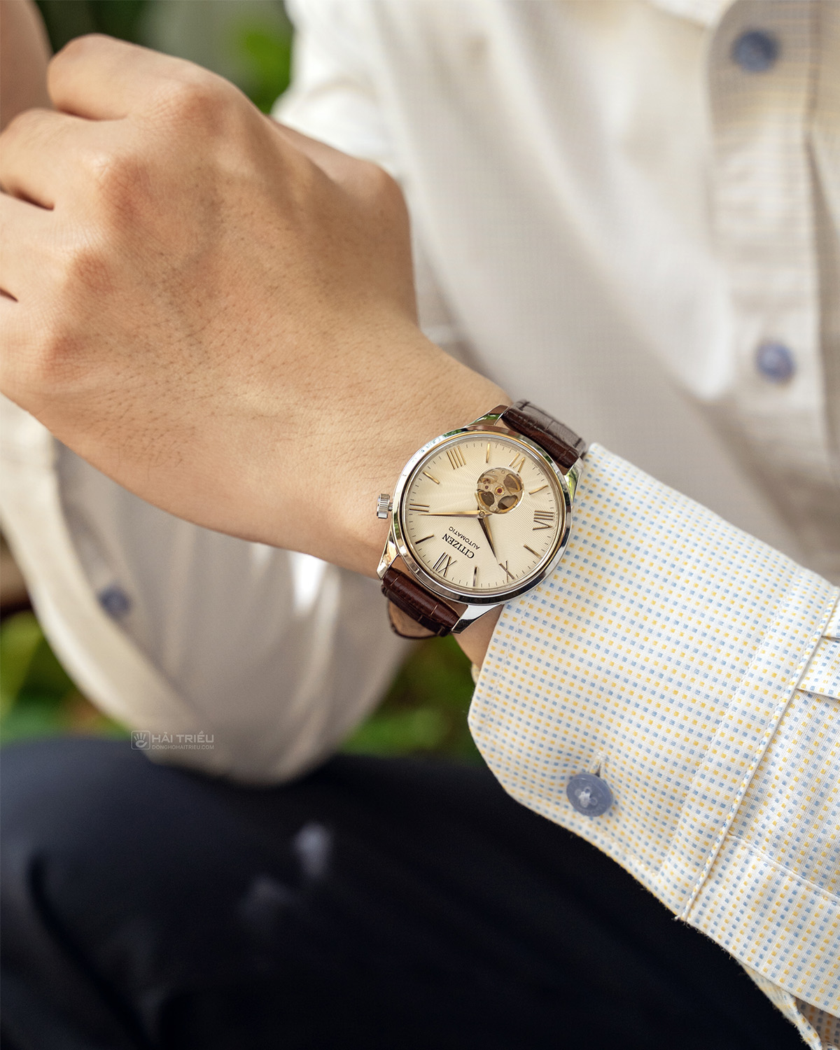 Đồng hồ Citizen nam dây da Open Heart NH9130-17A