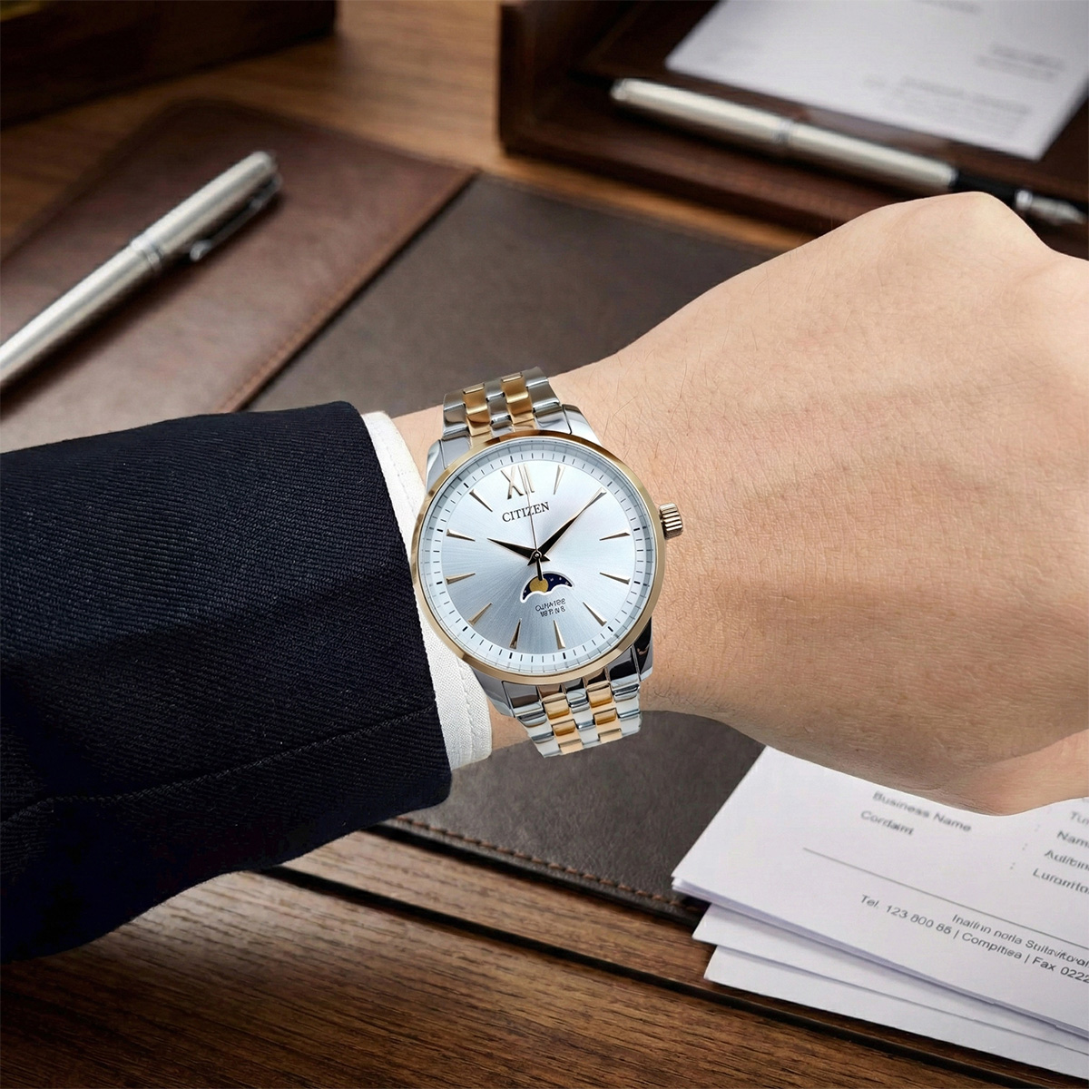 Citizen Moonphase AK5003-05A, dây kim loại Demi bền bỉ
