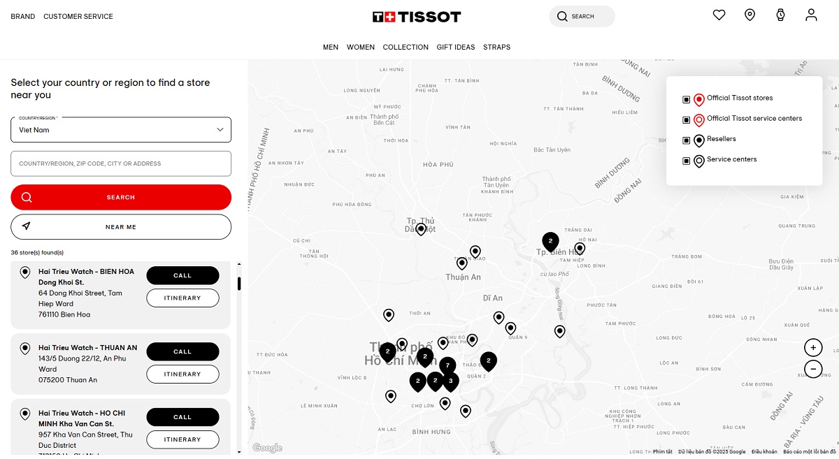 Ảnh chụp màn hình Tissot cấp chứng nhận trực tuyến cho Đồng Hồ Hải Triều trên website chính thức: https://www.tissotwatches.com