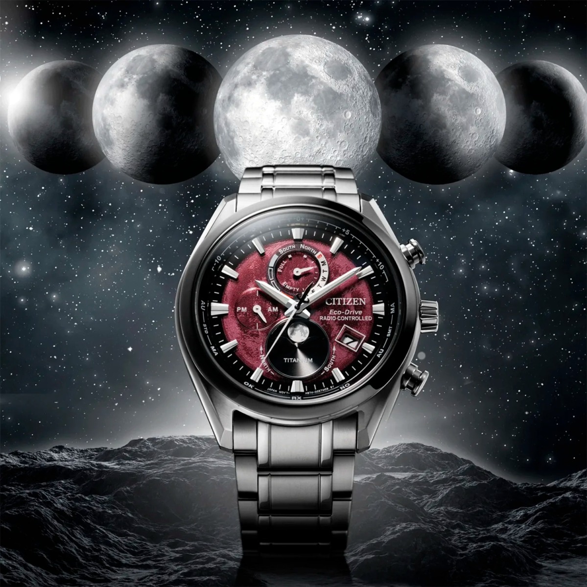 Citizen Tsuki-yomi AT BY1018-55X kết hợp máy Eco Drive, giờ nguyên tử Radio Control và lịch tuần trăng