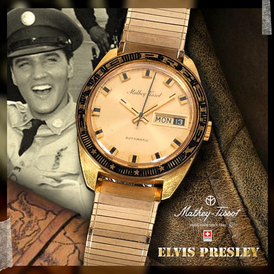 Chiếc đồng hồ Mathey-Tissot được ông vua nhạc Rock & Roll là Elvis Presley đặt riêng, có khắc dòng chữ ELVIS PRESLEY mang tính biểu tượng trong lịch sử phát triển của thương hiệu