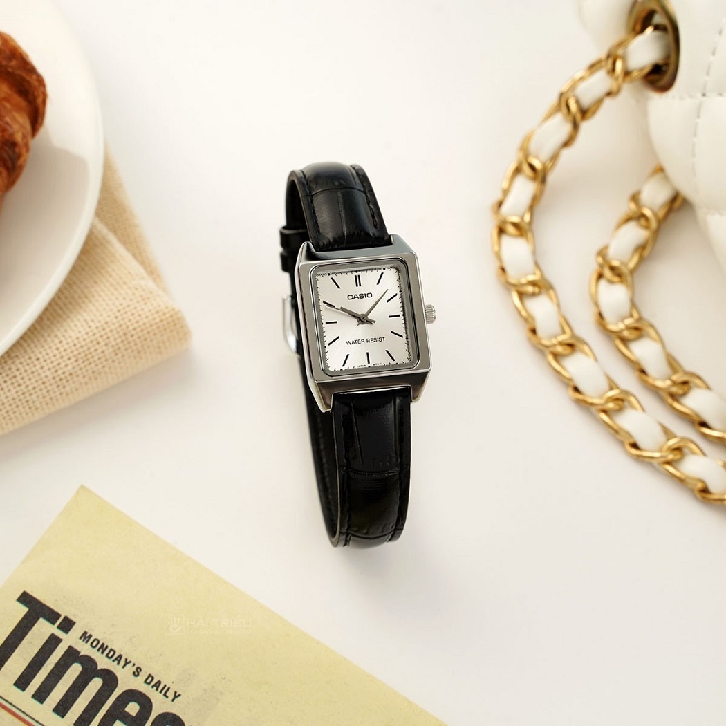 Đồng hồ Casio mặt vuông dây da chính hãng