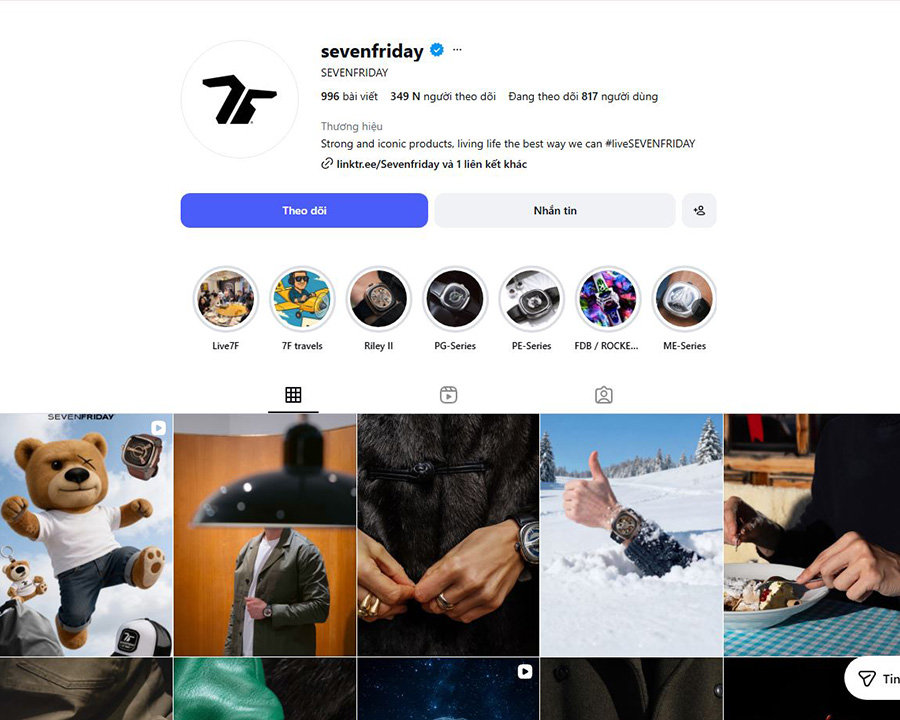 SevenFriday trên nền tảng Instagram