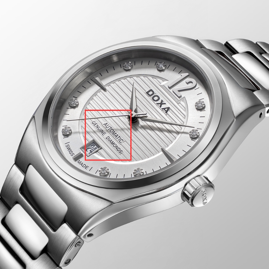 Ký hiệu Genuine Diamonds trên đồng hồ Doxa