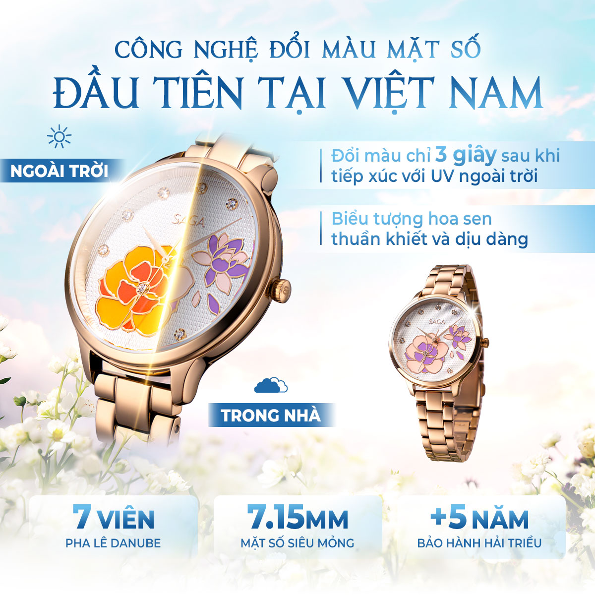 Mặt số đổi màu của đồng hồ Saga Chroma Dance 54390-LGWTLG-2