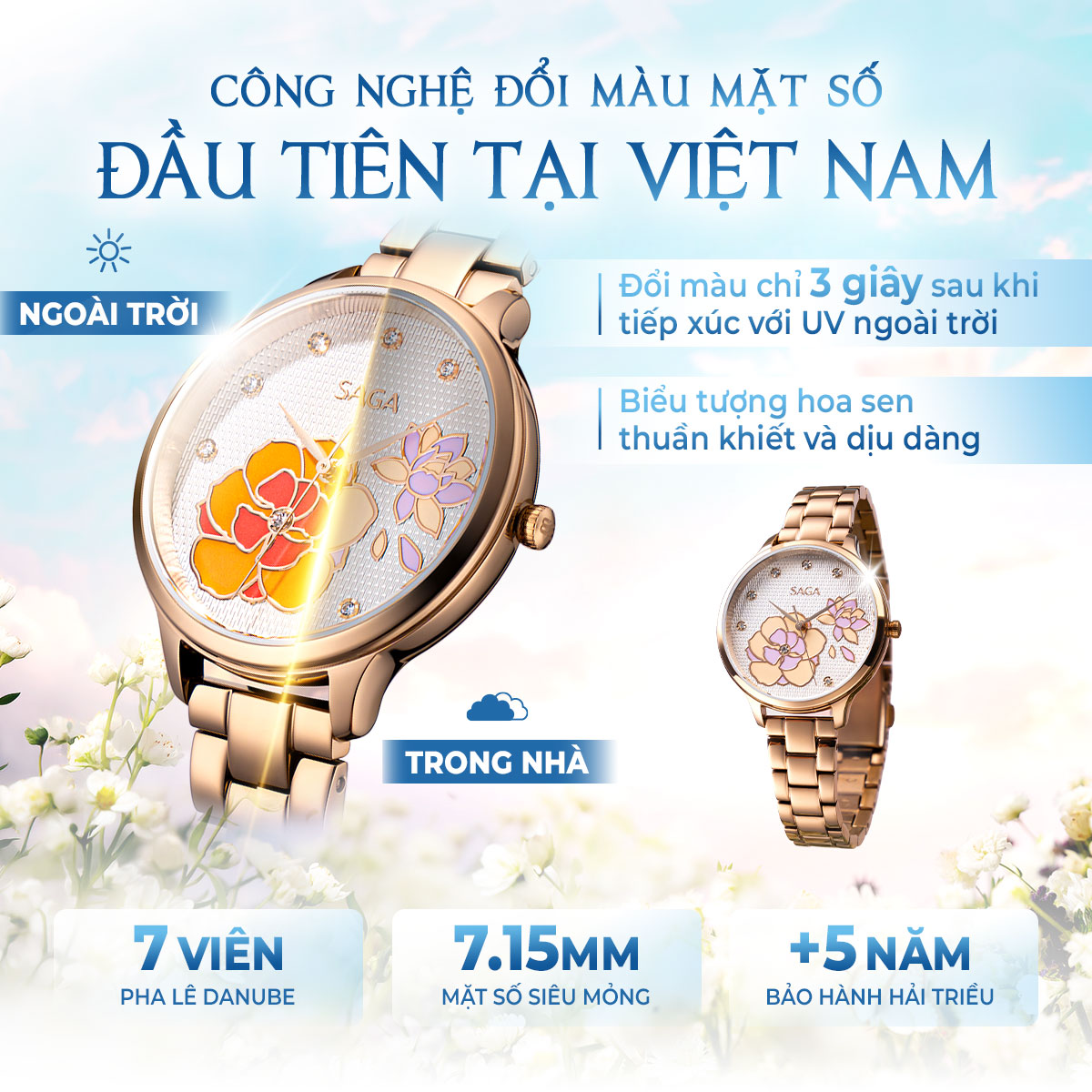 Mặt số đổi màu của đồng hồ Saga Chroma Dance 54390-LGWTLG-2A