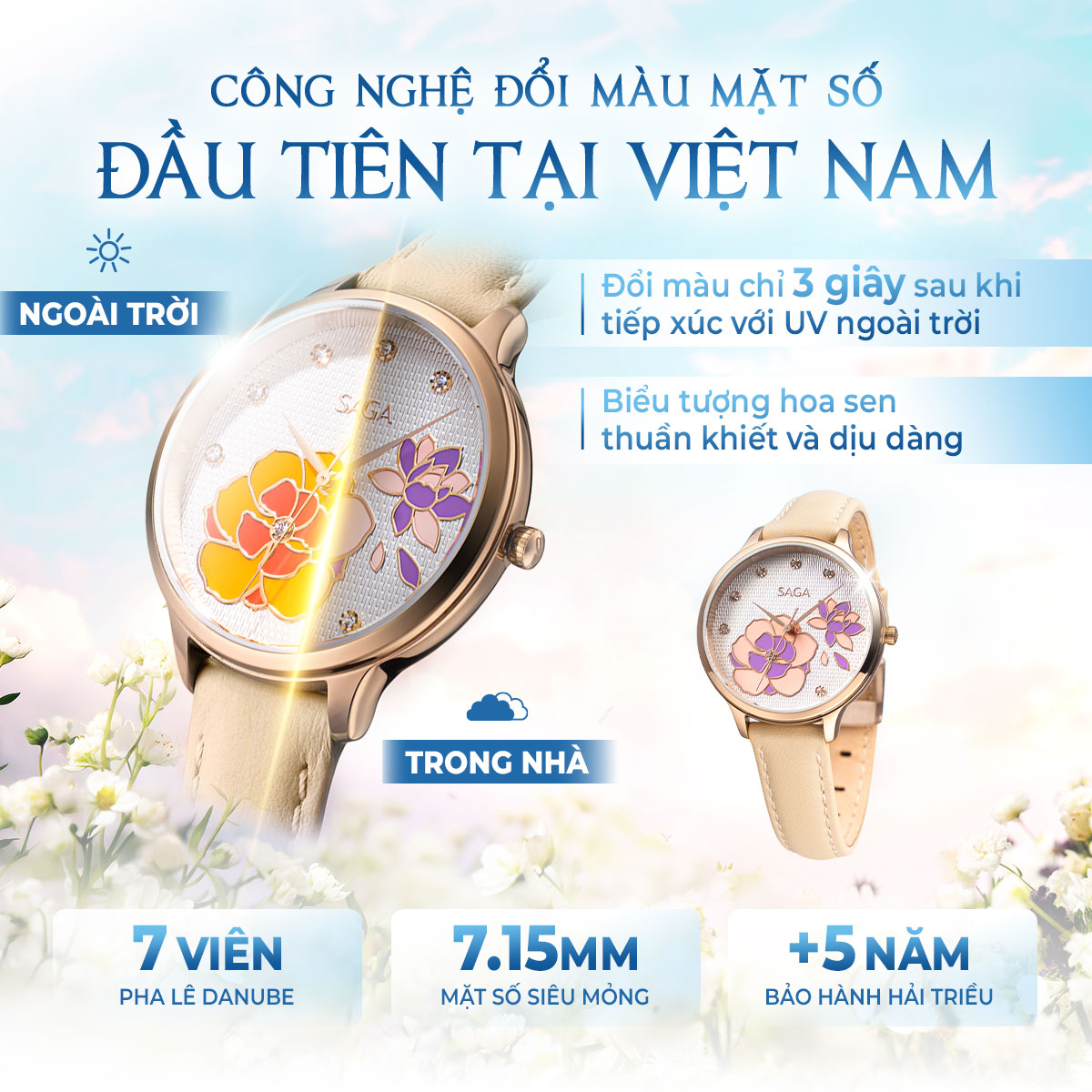Mặt số đổi màu của đồng hồ Saga Chroma Dance 54390-LGWTYL-2