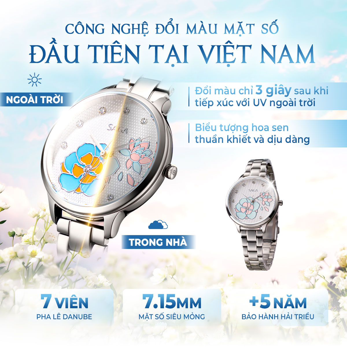 Mặt số đổi màu của đồng hồ Saga Chroma Dance 54390-SVWTSV-2