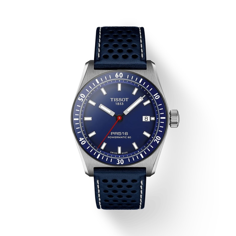 Ảnh thực tế chiếc đồng hồ Tissot PRS 516 Powermatic 80 Blue Leather