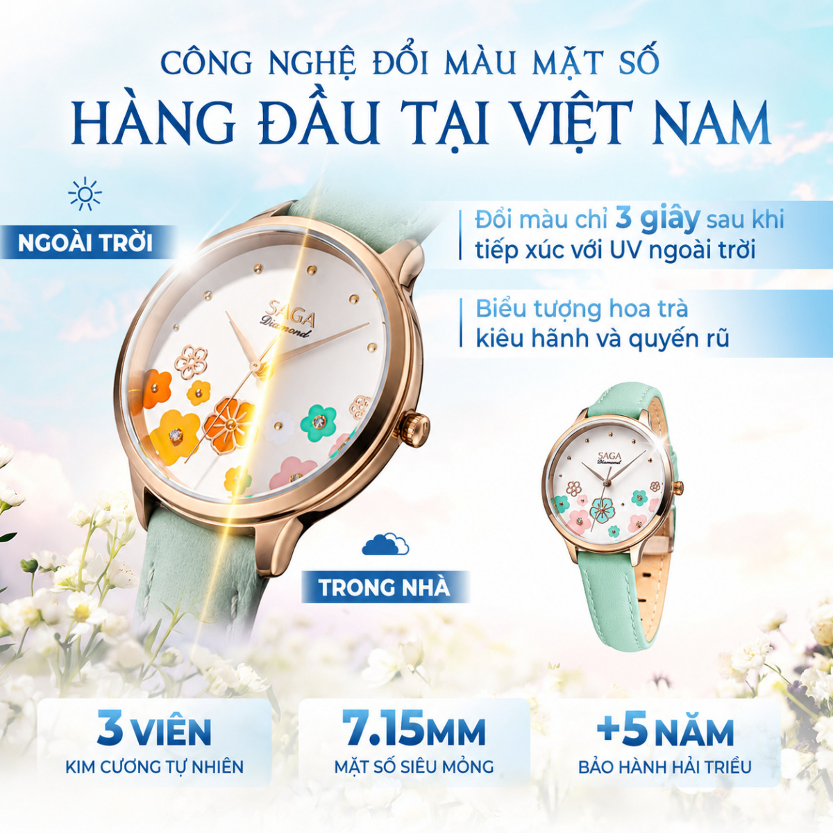 Mặt số đổi màu của đồng hồ Saga Chroma Dance 54359-LGCRGR-2