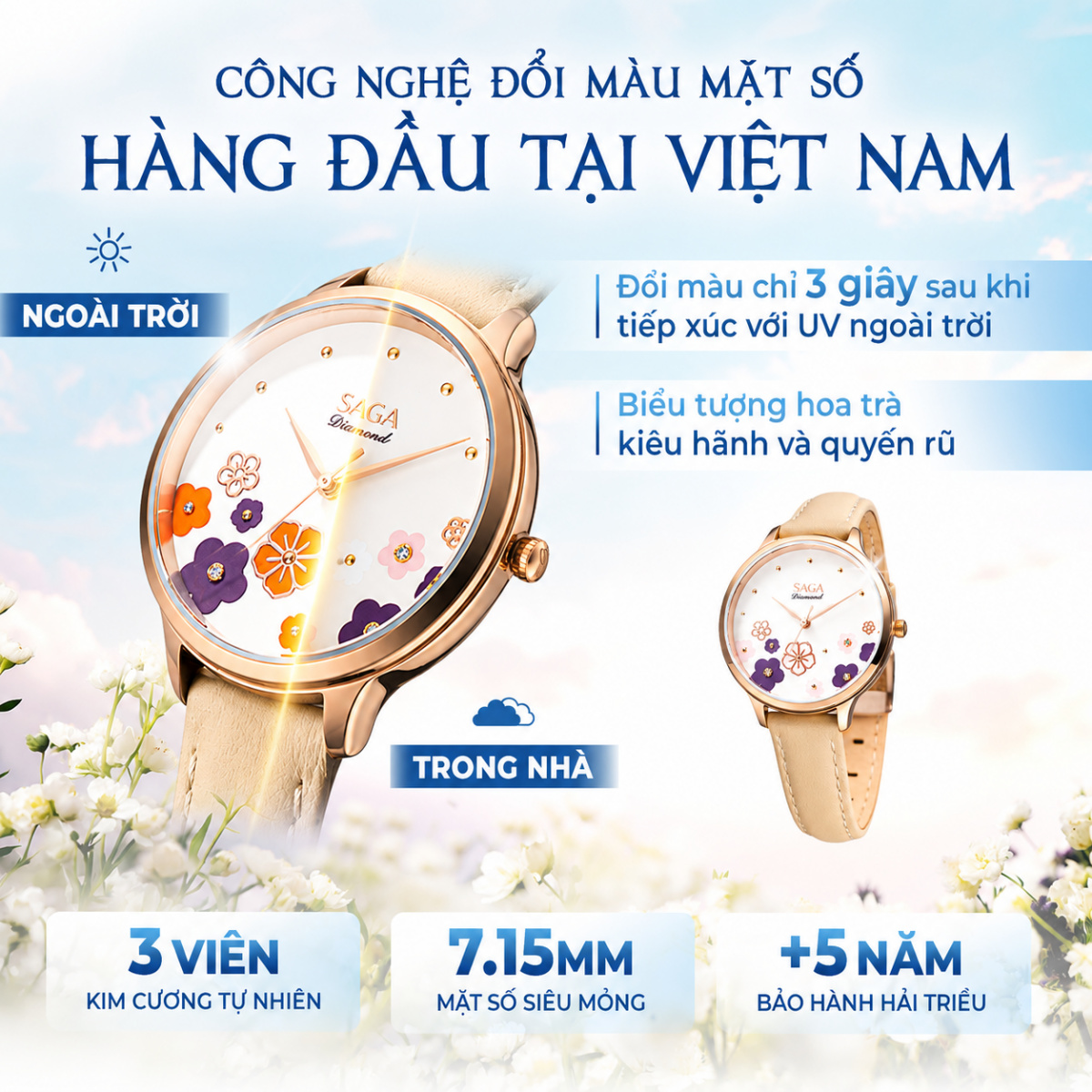 Mặt số đổi màu của đồng hồ Saga Chroma Dance 54359-LGCRYL-2