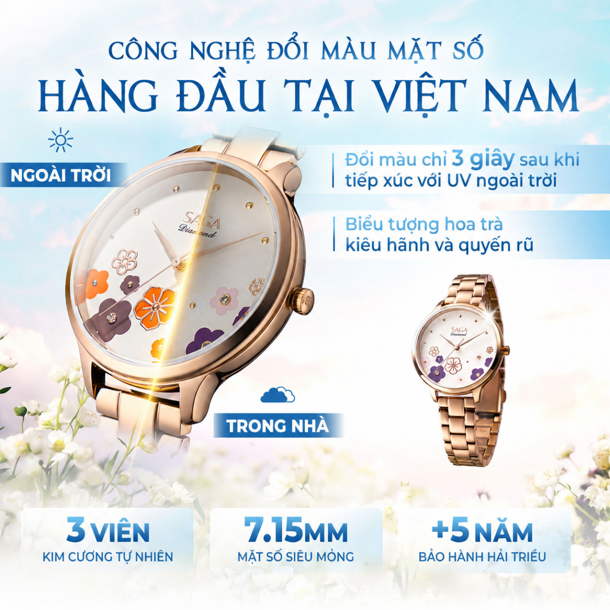 Mặt số đổi màu của đồng hồ Saga Chroma Dance 54390-LGCRLG-2A