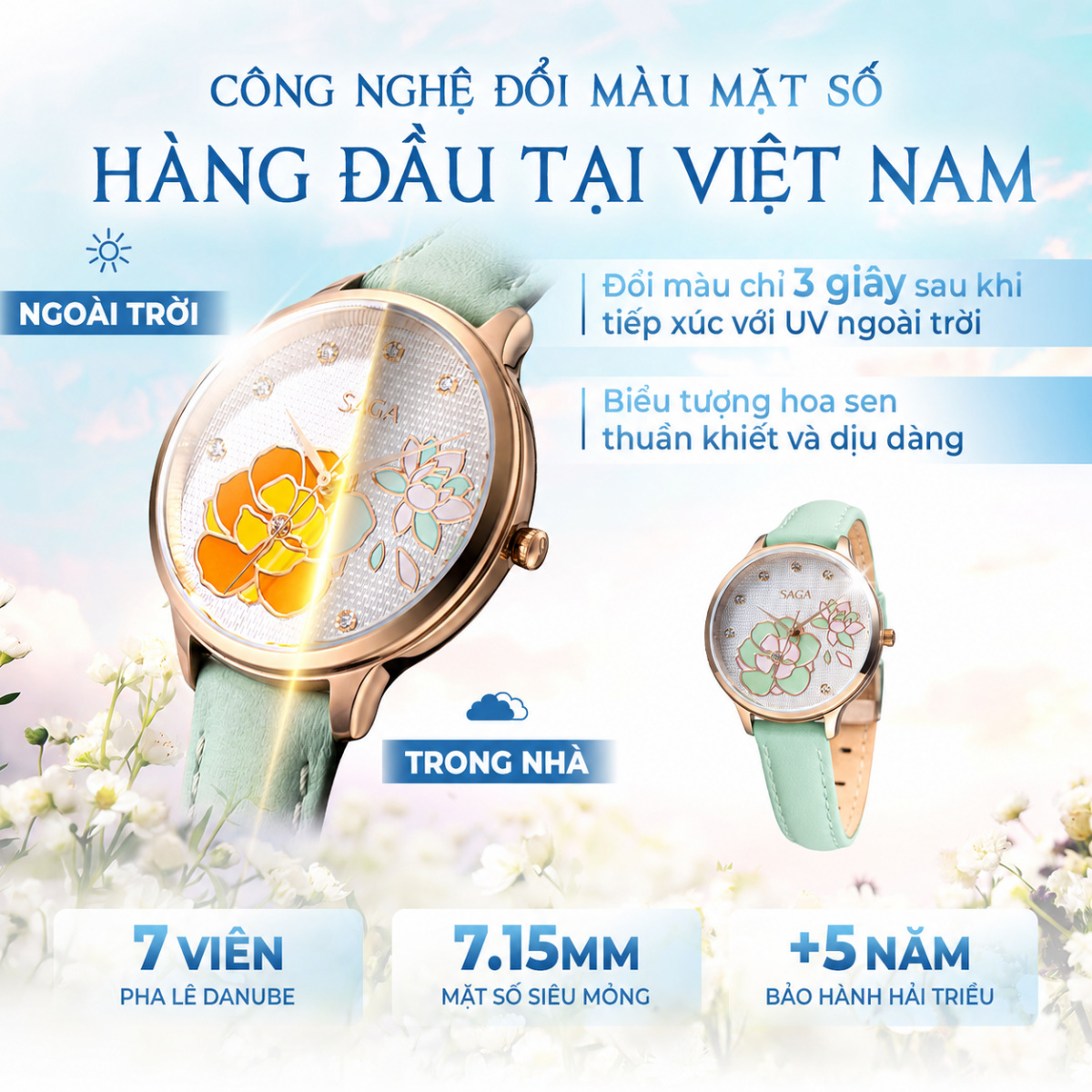 Mặt số đổi màu của đồng hồ Saga Chroma Dance 54390-LGWTGR-2