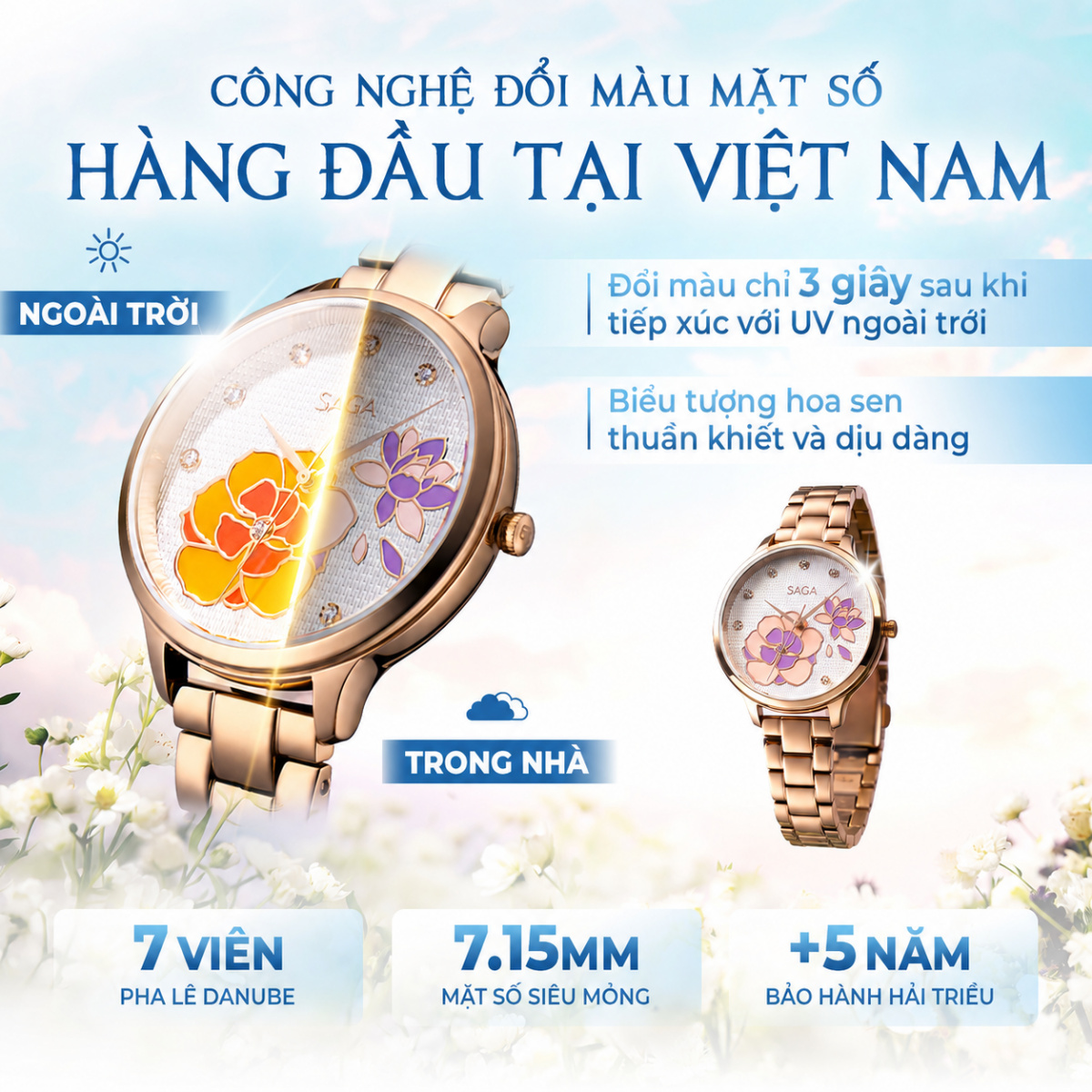 Mặt số đổi màu của đồng hồ Saga Chroma Dance 54390-LGWTLG-2