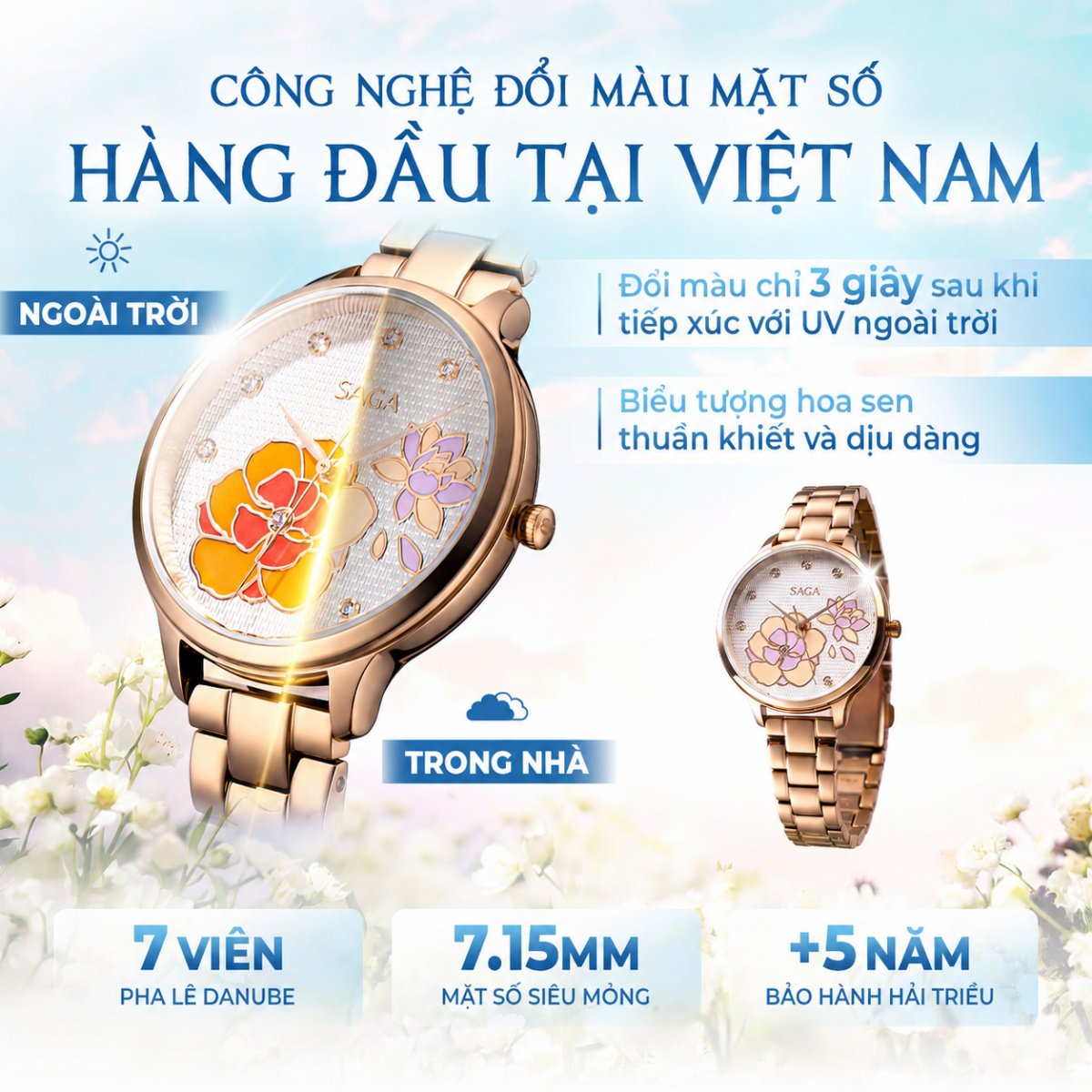 Mặt số đổi màu của đồng hồ Saga Chroma Dance 54390-LGWTLG-2A