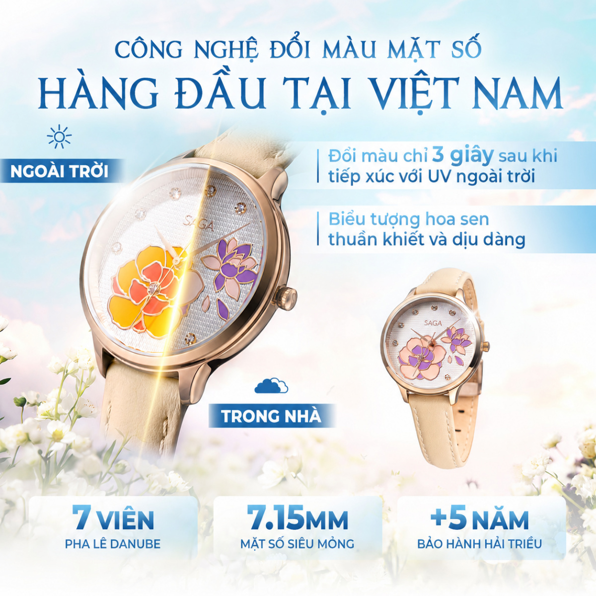 Mặt số đổi màu của đồng hồ Saga Chroma Dance 54390-LGWTYL-2