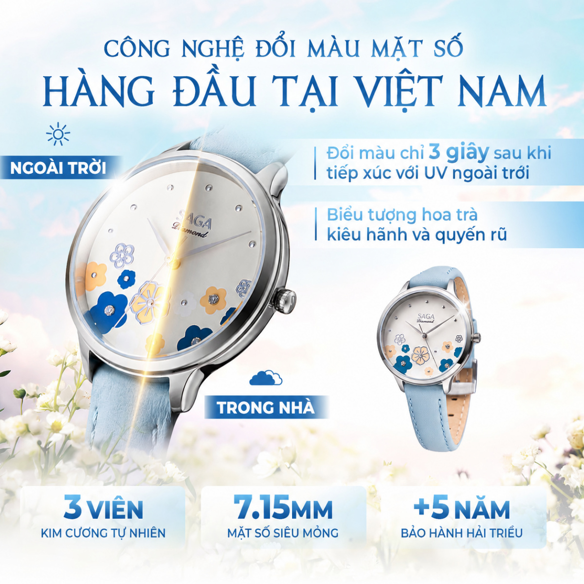 Mặt số đổi màu của đồng hồ Saga Chroma Dance 54390-SVCRBL-2