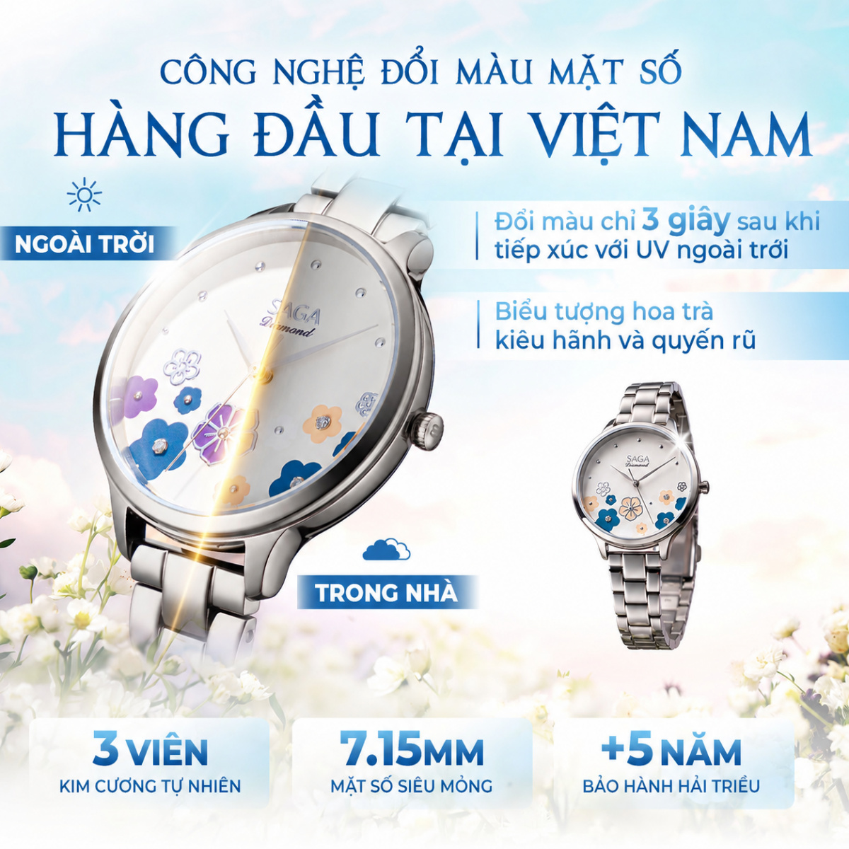 Mặt số đổi màu của đồng hồ Saga Chroma Dance 54390-SVCRSV-2