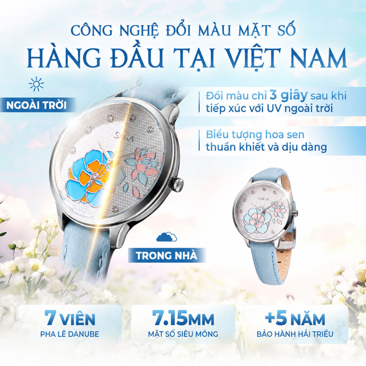 Mặt số đổi màu của đồng hồ Saga Chroma Dance 54390-SVWTBL-2