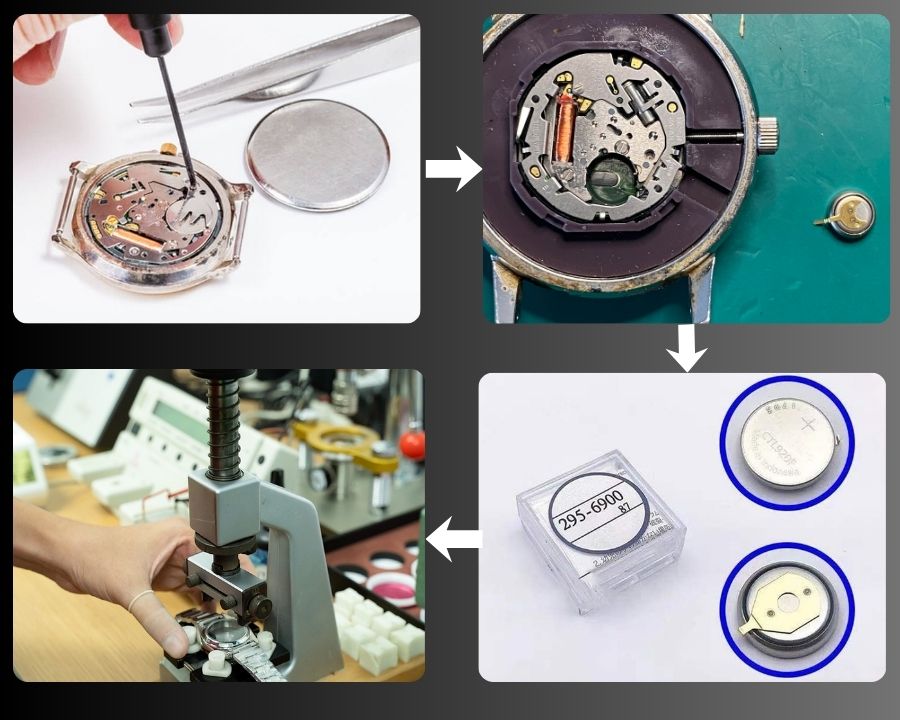 Một trong các bước cơ bản là tháo nắp đáy, tháo pin, chọn pin phù hợp và thay. Sau đó cần kiểm tra qua máy móc (áp suất nước, điện áp ổn định, ron cao su chống nước...), đóng nắp và kiểm tra.
