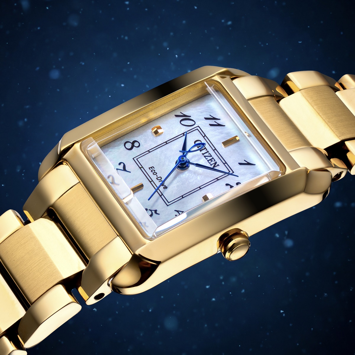 Thiết kế đồng hồ Citizen nữ sapphire EW5602-81D mặt vuông cổ điển
