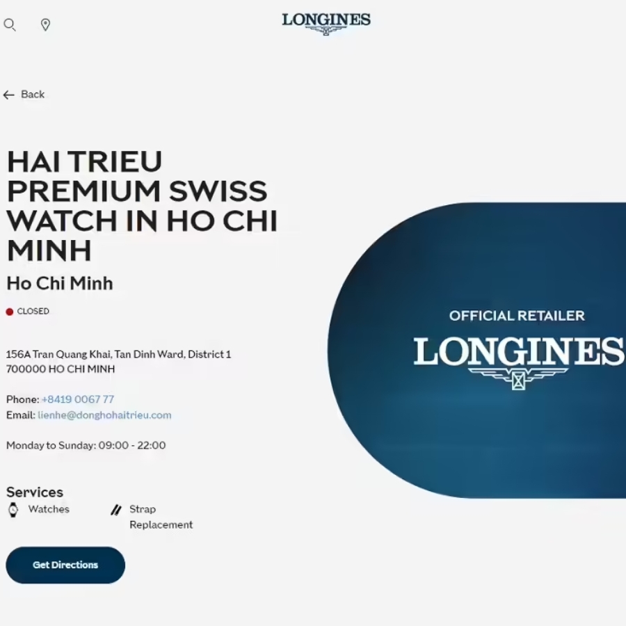 Chứng nhận Đồng Hồ Hải Triều là đại lý ủy quyền trên website của Longines