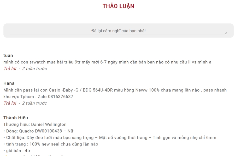 Khu vực mua bán đồng hồ đã qua sử dụng của Hải Triều