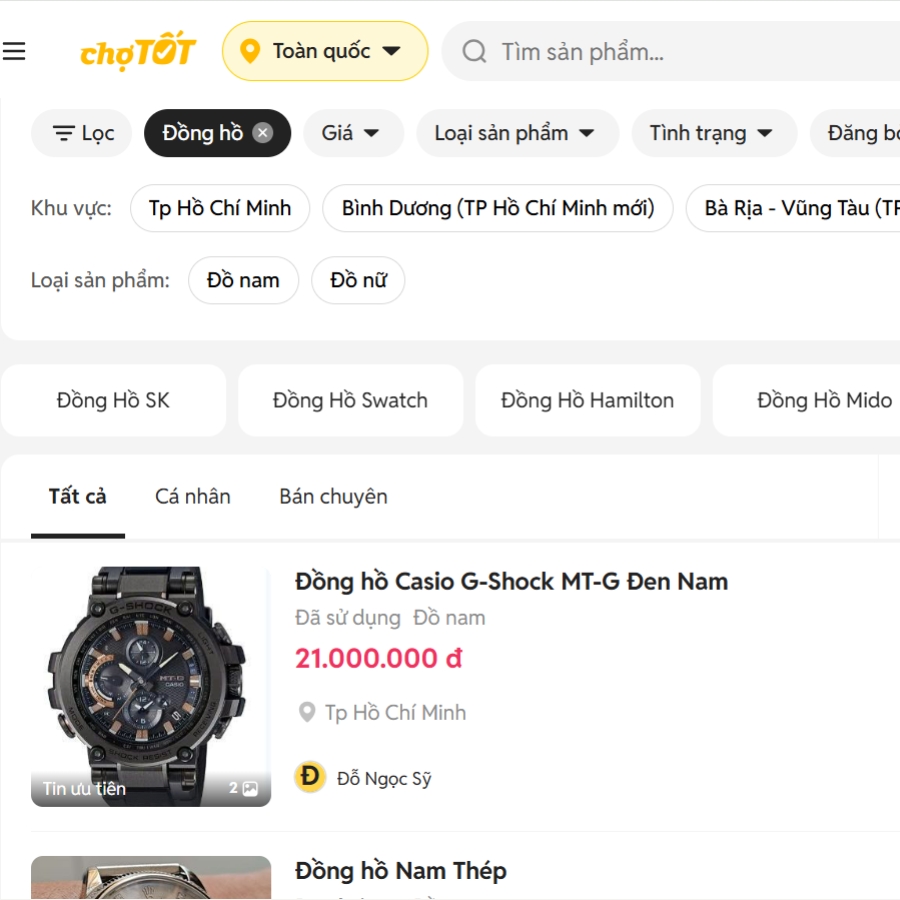 Mua đồng hồ cũ tại website Chợ Tốt