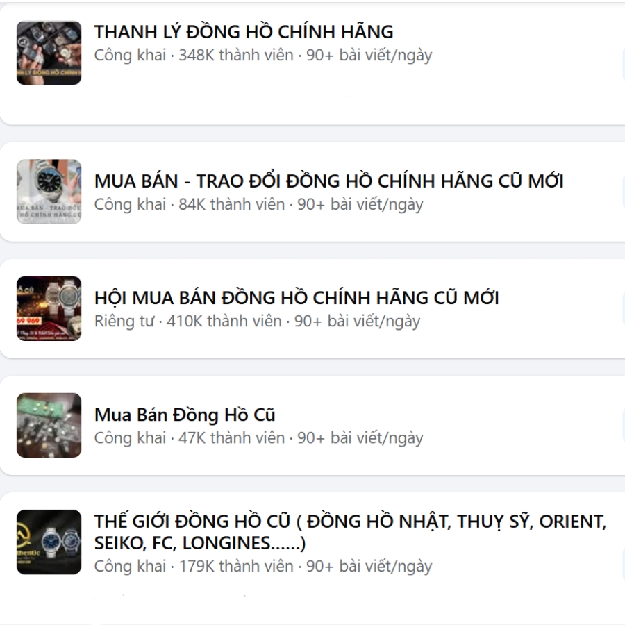 Một số hội mua bán đồng hồ đã qua sử dụng trên Facebook