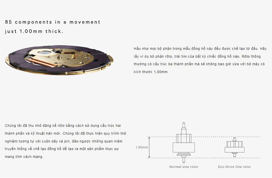 Citizen Eco-Drive One bộ máy Caliber 8826 chỉ 1mm với 85 bộ phận