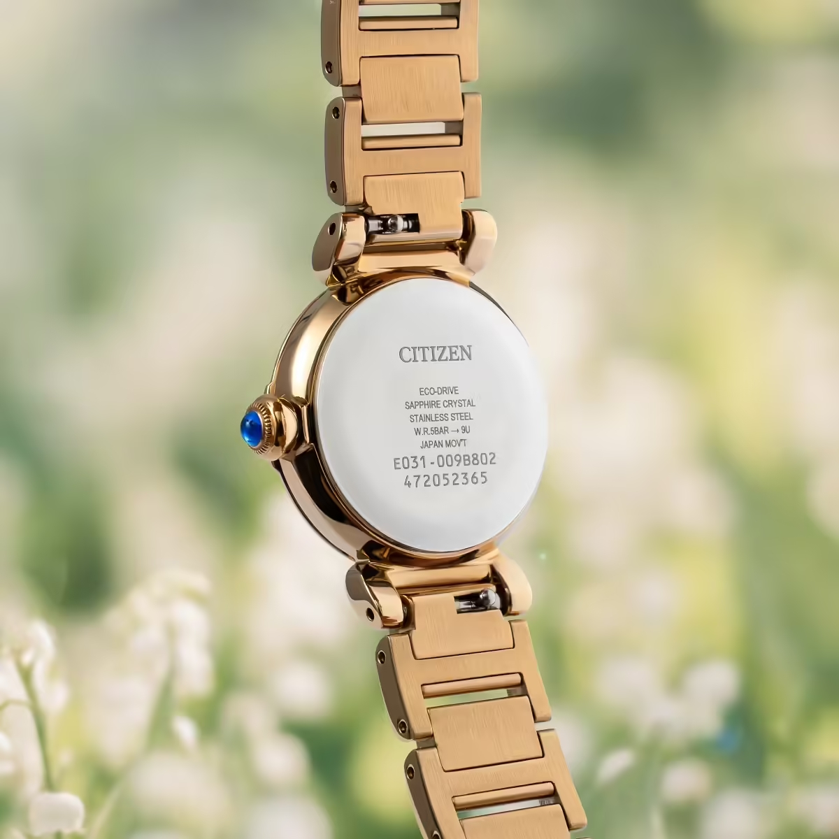 Bộ máy E031 trên đồng hồ Citizen nữ mạ vàng