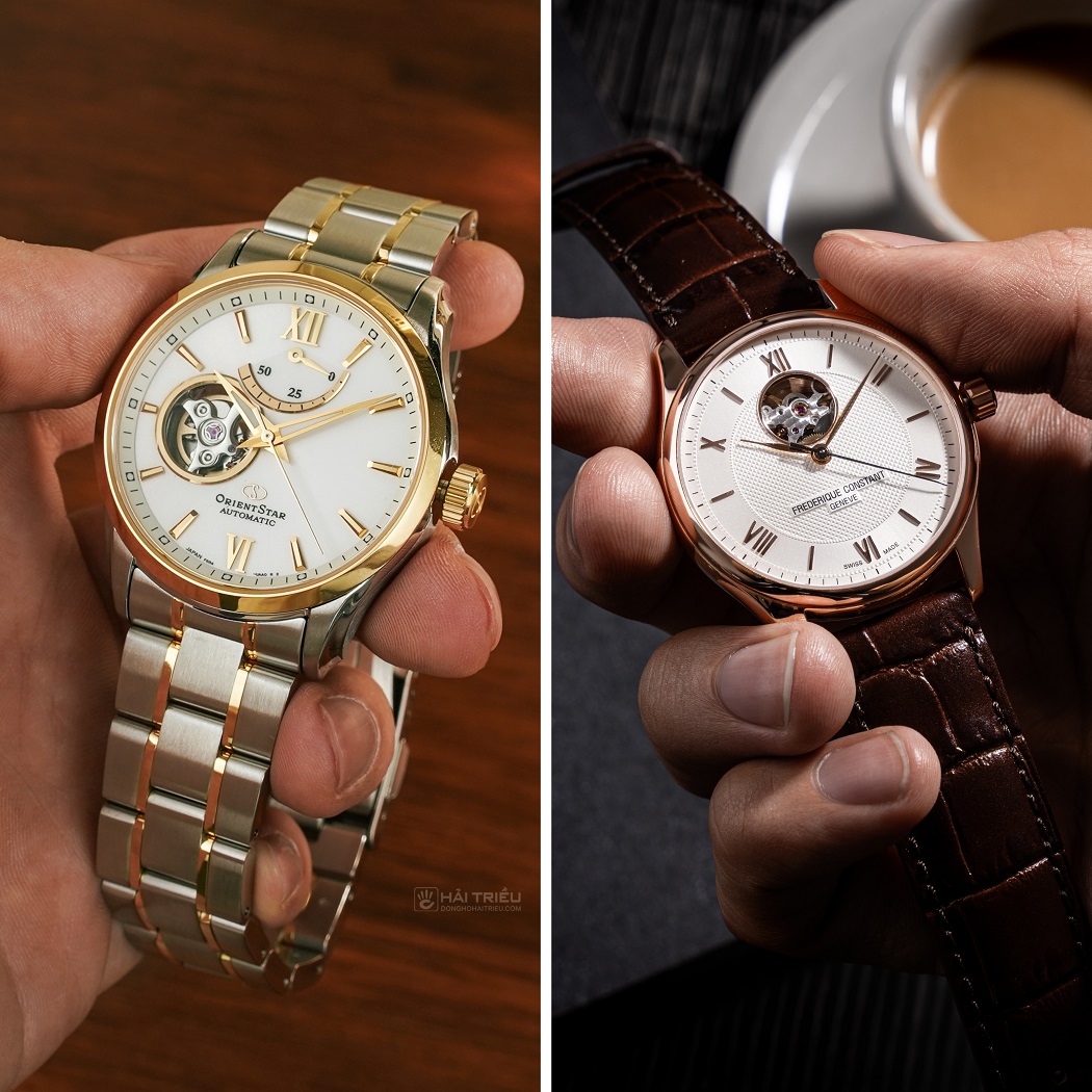So sánh đồng hồ Orient Star Open Heart và Frederique Constant Heart Beat
