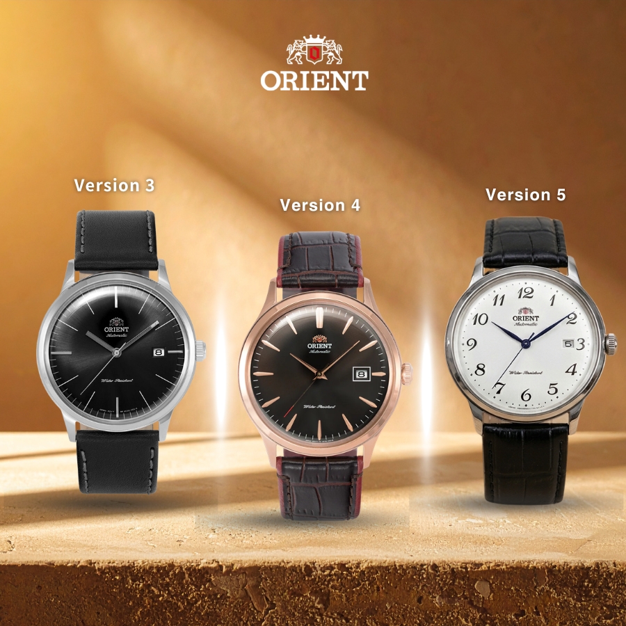Bảng so sánh thông số kỹ thuật và thiết kế giữa Orient Bambino Version 3, Version 4 và Version 5