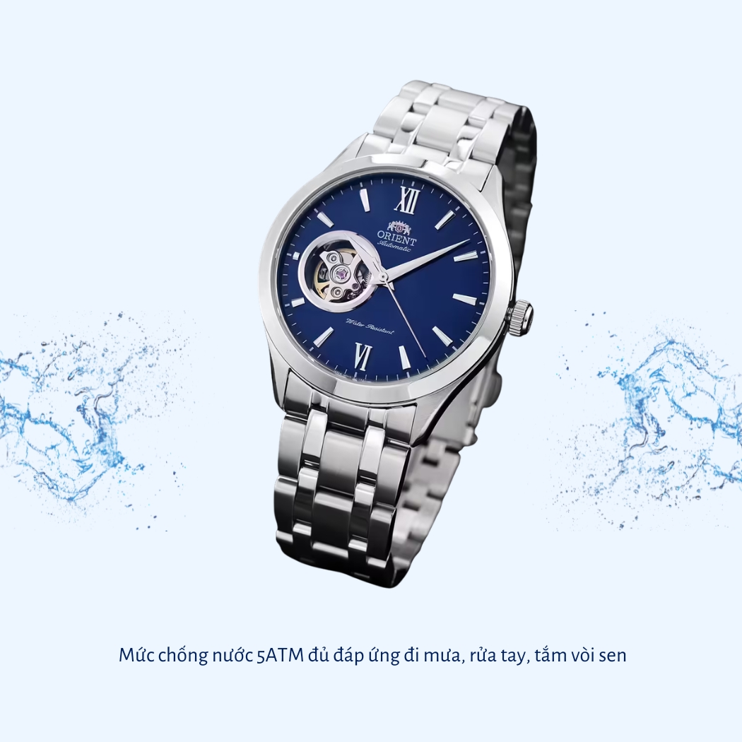 mức chống nước của orient golden eye 2 ở mức 5atm, phù hợp đi mưa, rửa tay, tắm vòi sen