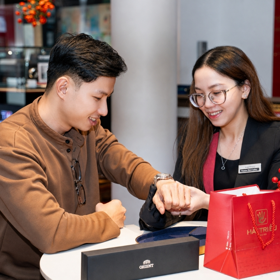 Khi mua đồng hồ tại Hải Triều bạn sẽ được nhân viên tư vấn và hỗ trợ kiểm tra kỹ trước khi thanh toán
