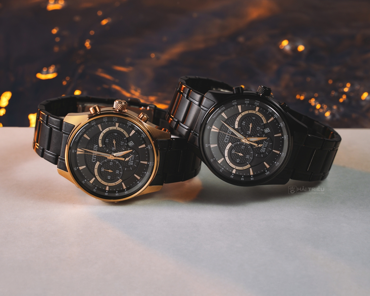 Bộ đôi đồng hồ nam Citizen AN8195-58E và AN8196-55E, tích hợp chức năng Chronograph và thang đo vận tốc Tachymeter chuyên dụng.