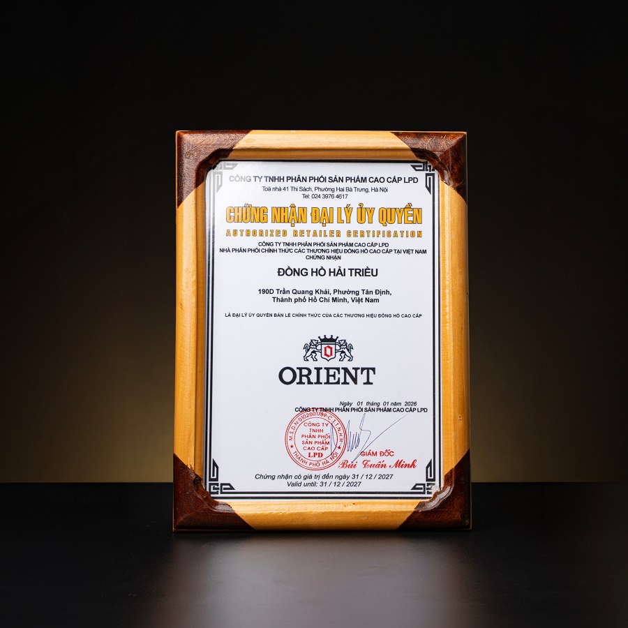 Giấy chứng nhận Orient được đặt tại tủ từng thương hiệu