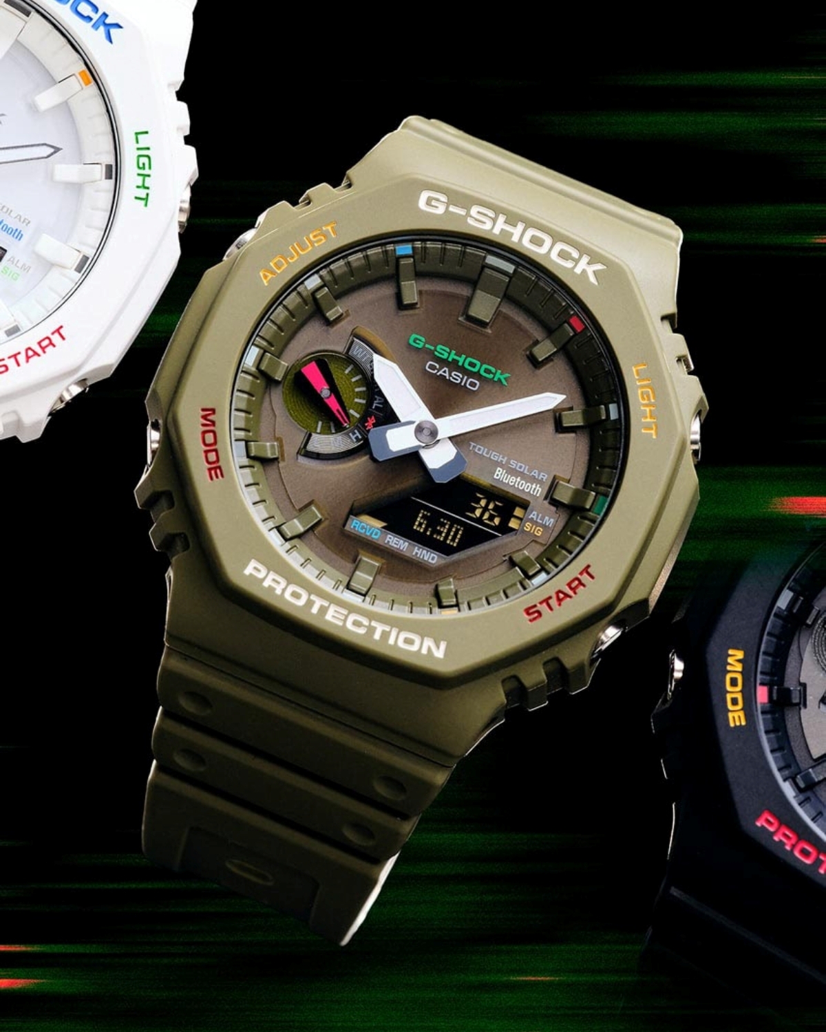 G-Shock GA-B2100 màu xanh quân đội với Bluetooth và Tough Solar.