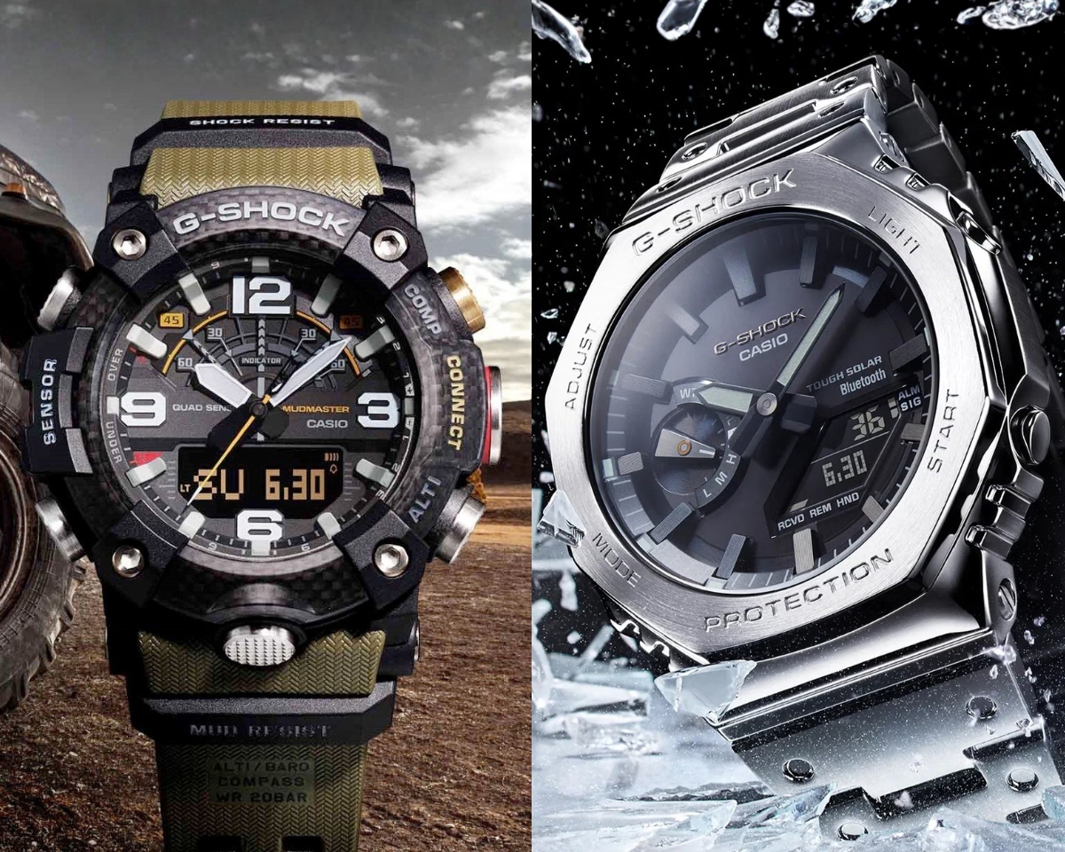 So sánh kiểu dáng của G-Shock Carbon và G-Shock kim loại.