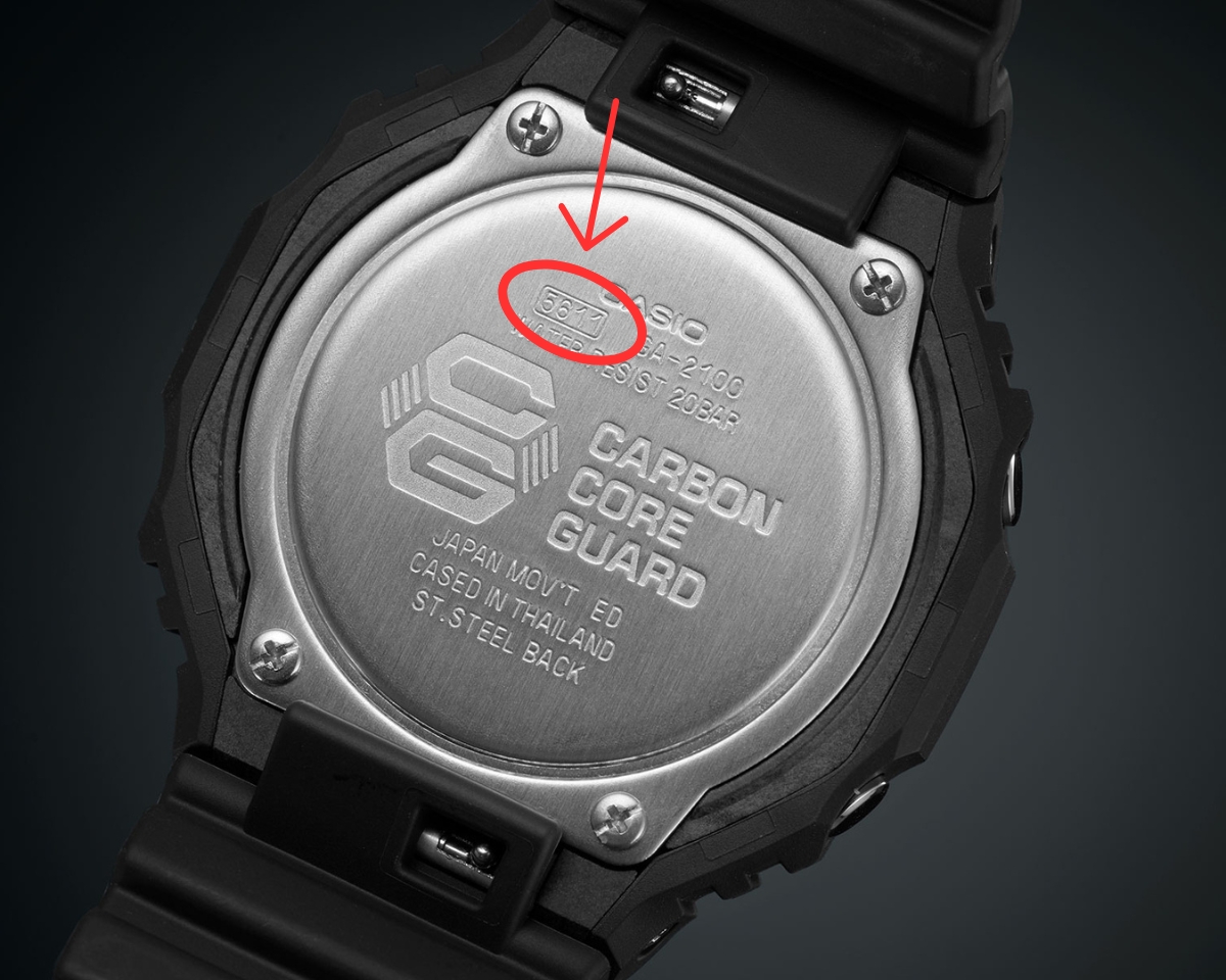 Mã module ở mặt lưng đồng hồ G-Shock GA-2100.
