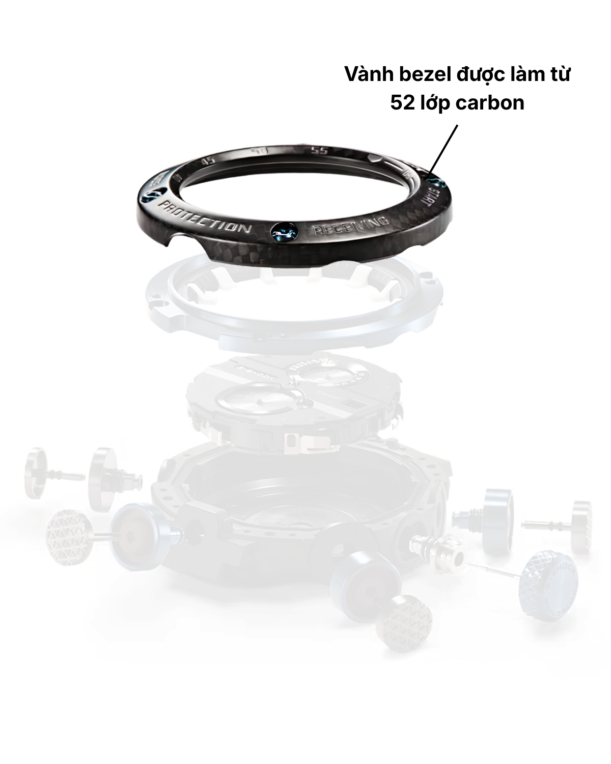 Vành bezel làm từ 52 lớp carbon trên Gravitymaster GWR-B1000.