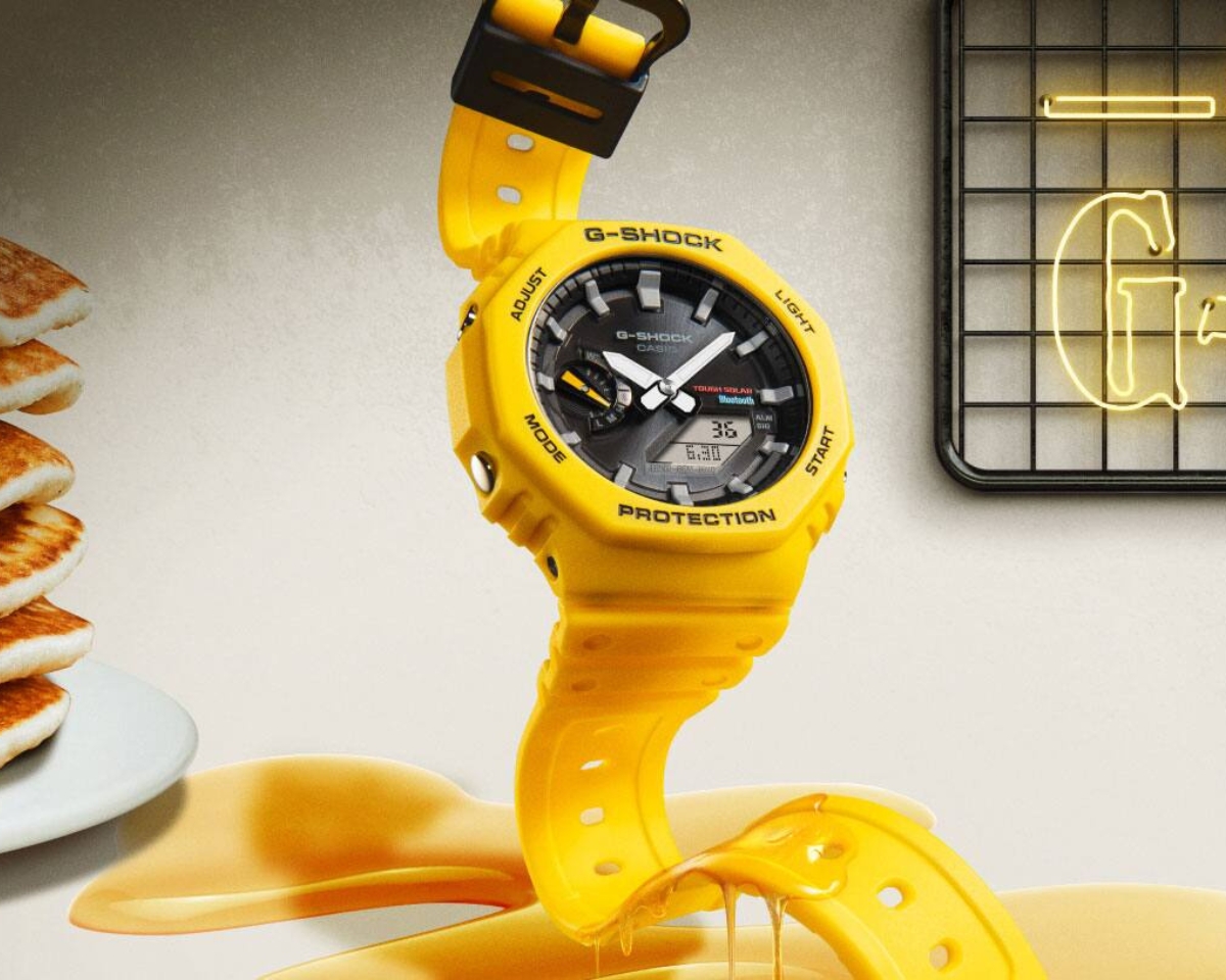 Đồng hồ G-Shock GA-B2100 màu vàng với thiết kế bát giác nổi bật, phù hợp người thích phong cách cá tính.