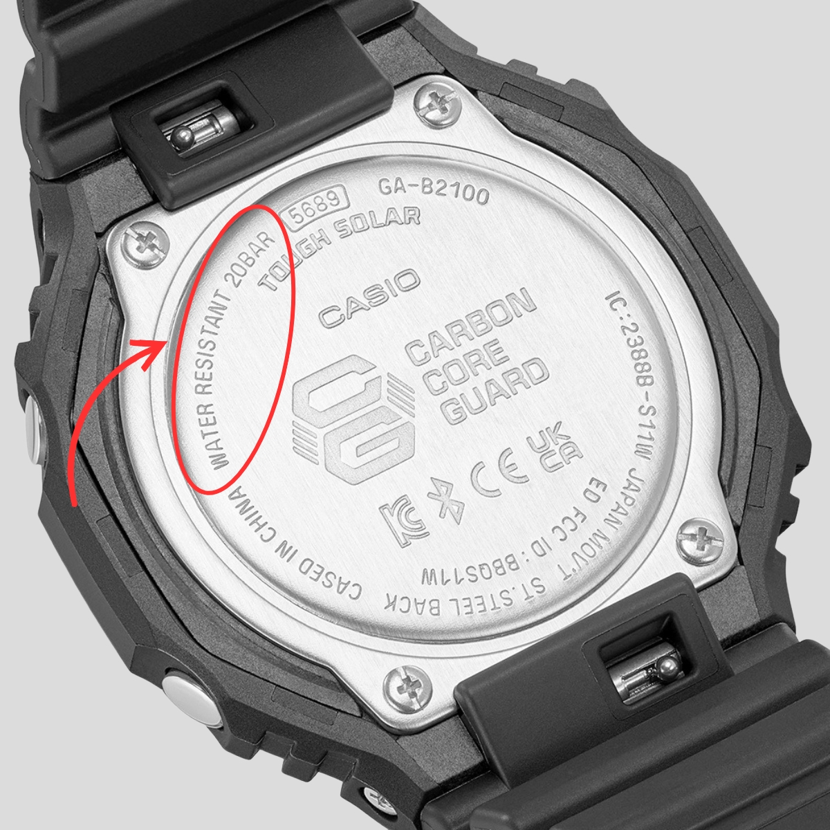 Ký hiệu chống nước WR20Bar trên G-Shock.