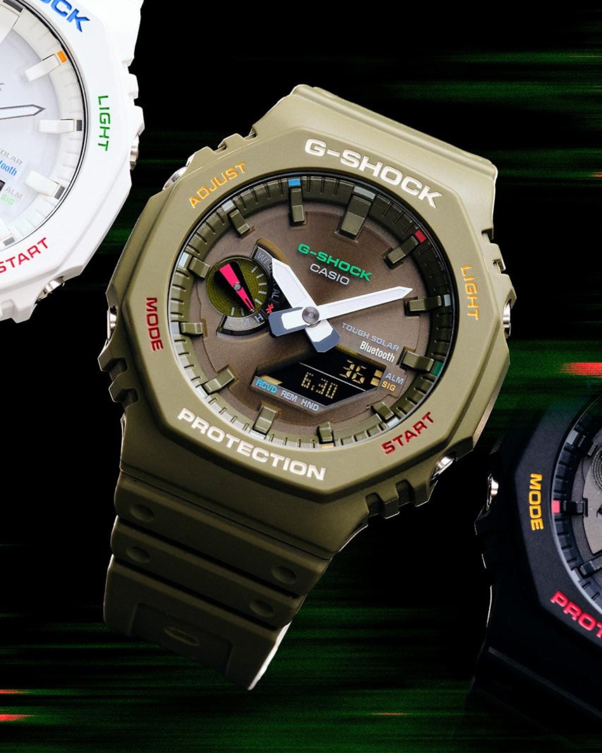 Cận cảnh mặt đồng hồ G-Shock GA-B2100 WR20Bar.