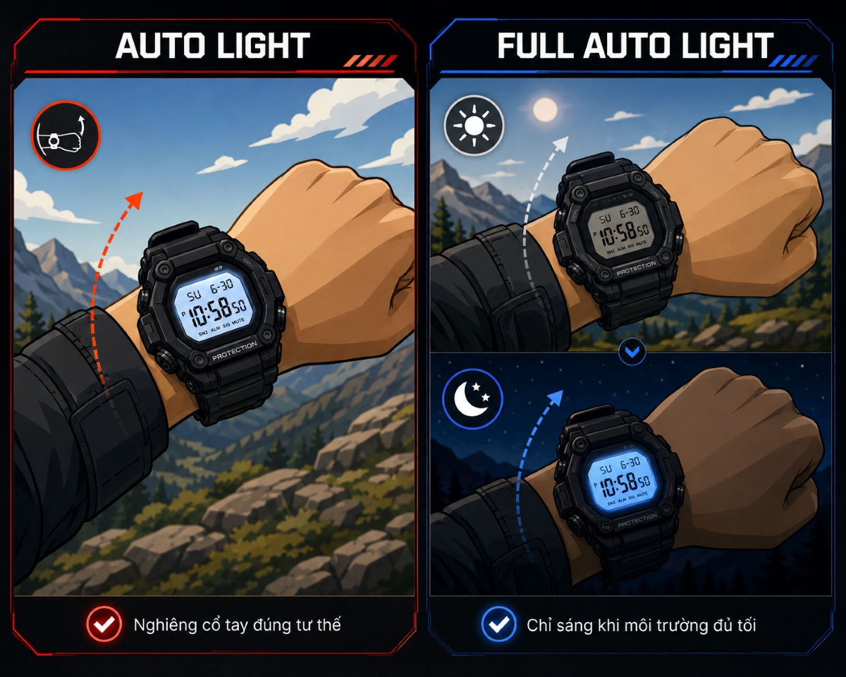 So sánh Auto Light và Full Auto Light.