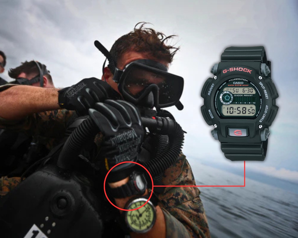 Học viên thợ lặn hải quân mang mẫu G-Shock DW-9052-1V.