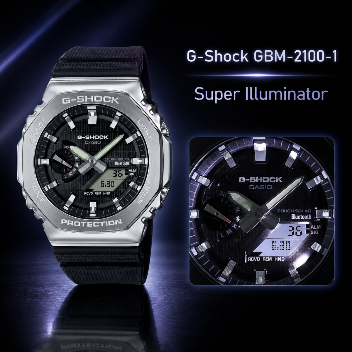 Casio G-Shock GBM-2100-1 có Super Illuminator.