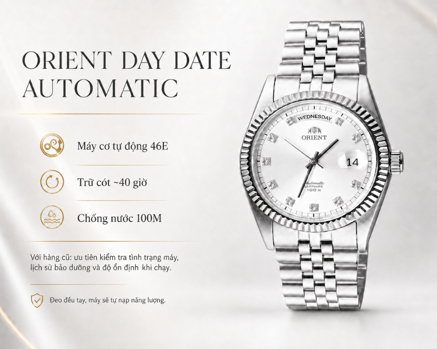bộ máy Automatic 46E, mức trữ cót khoảng 40 giờ